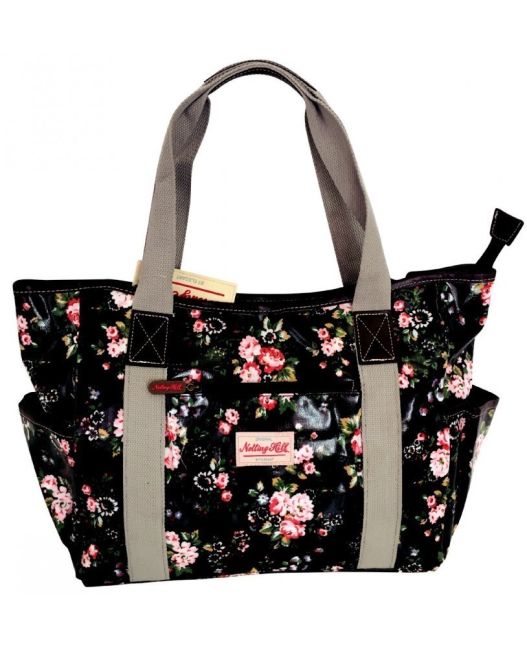 Notting Hill - Large Canvas Handle Handbag (Black Floral)