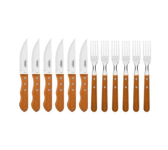 Tramontina - 12 pieces Jumbo Fork and Knife Barbecue Set with Wooden Handle