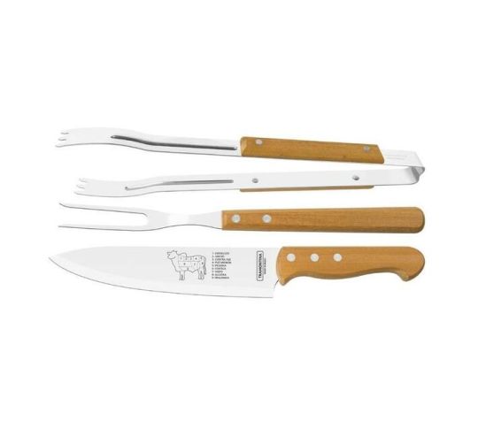 Tramontina - 3 Piece Braai/Barbecue Set: Meat Knife and Fork, Tong