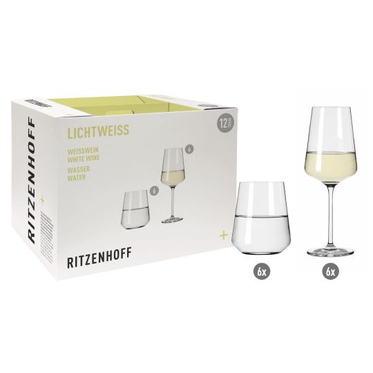 Ritzenhoff - Licht White Glasses Set of 12, 4 x White Wine, 4 x Water, 12 Pieces