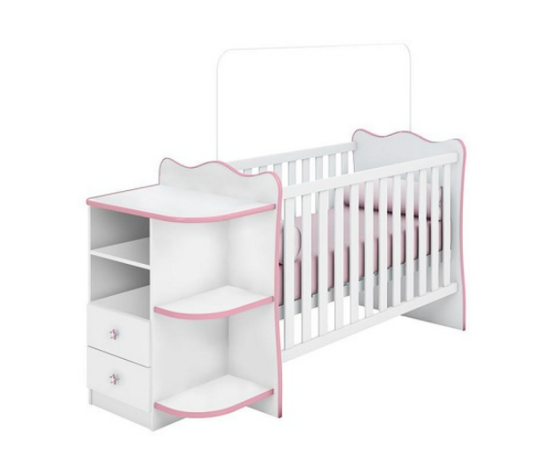 Linx -  Doce Sonho Baby Crib with Corner Chest - White with Pink Trim