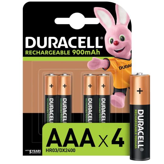 Duracell - Rechargeable AAA 900mAh Batteries - 4 Pack