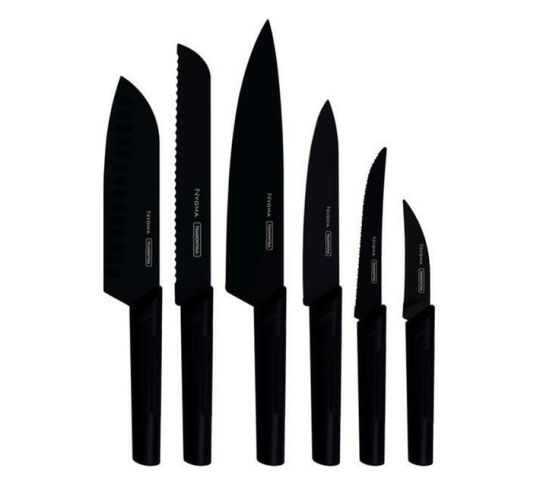 Tramontina - Nygma stainless steel knife set with black textured polypropylene handles, 6 pcs