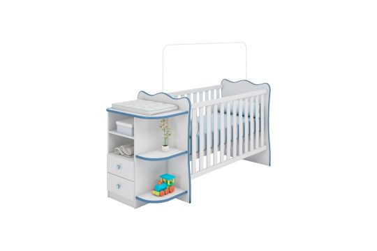 Linx -  Doce Sonho Baby Crib with Corner Chest - White with Blue Trim