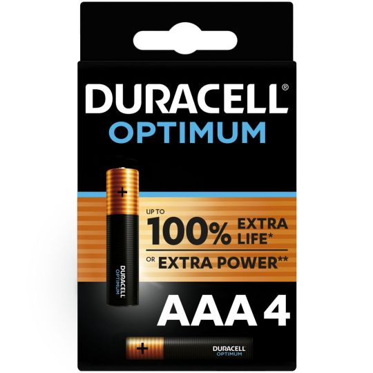 Duracell - Optimum AAA Alkaline Batteries, 1.5V LR03 MX2400 - 4 pack