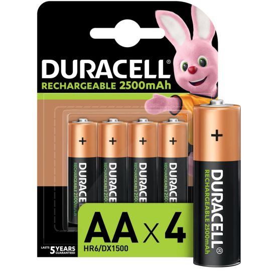 Duracell - Rechargeable AA 2500mAh batteries - 4 Pack