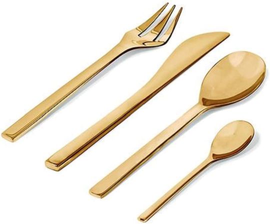 Alessi - Colombina Br-Design Cutlery Set in 18/10 Stainless with Pvd Coating Brass, 24 Pieces, Steel