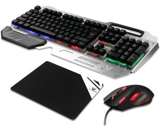 VX Gaming - Combat Series Keyboard, Mouse, Mousepad Combo (Silver)
