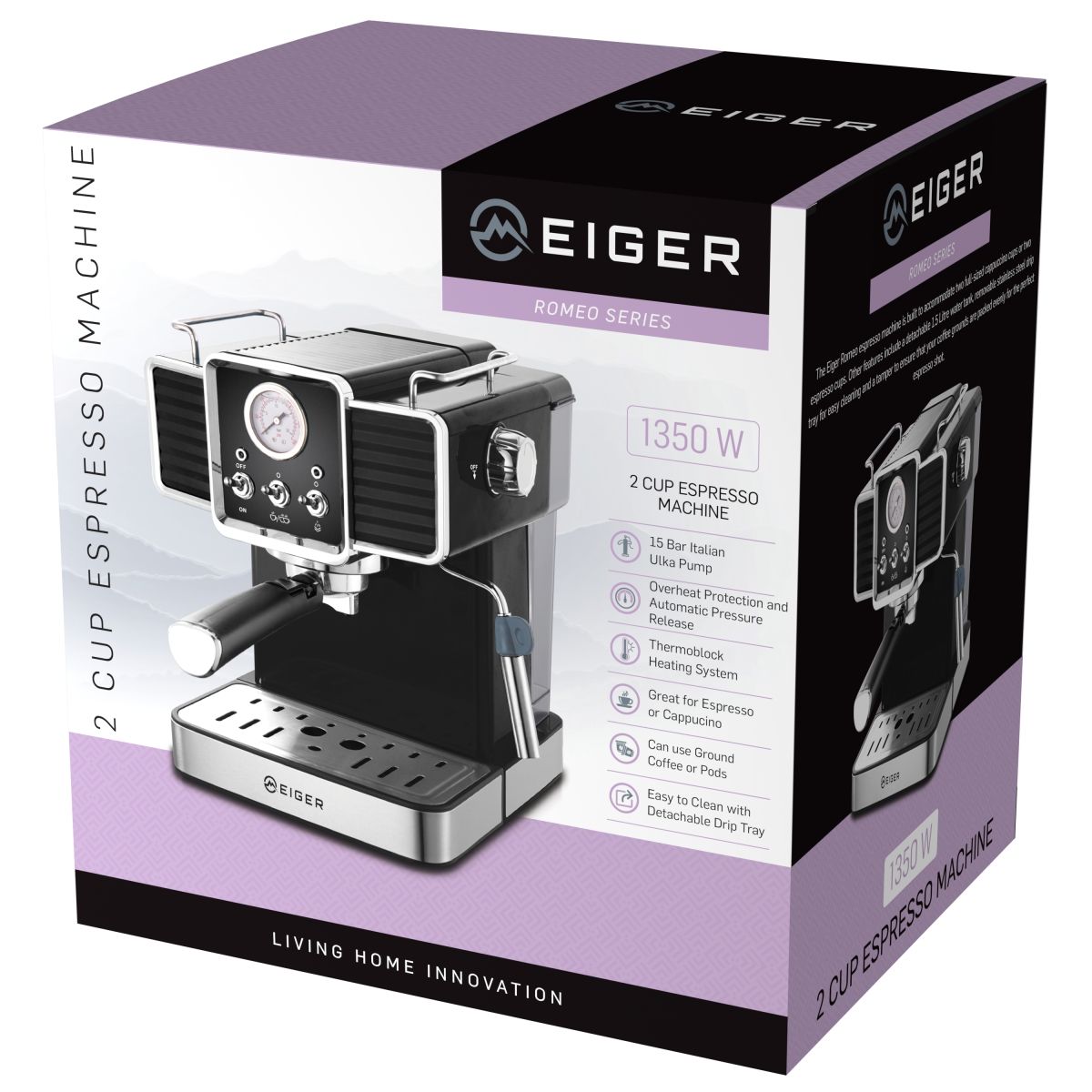 Eiger Romeo 2 Cup Espresso Machine with Milk Frother